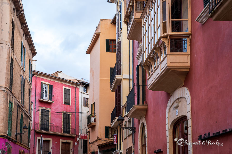 Colourful old buildings on a city break in Palma de Mallorca