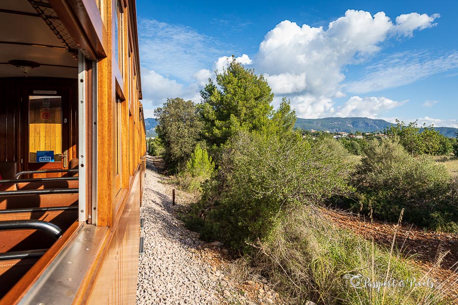 Riding the Tren de Soller or Ferrocarril de Soller in Palma de Mallorca, Spain