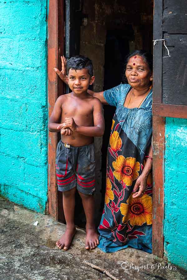 A woman and small boy in a village in the Knuckles Mountains