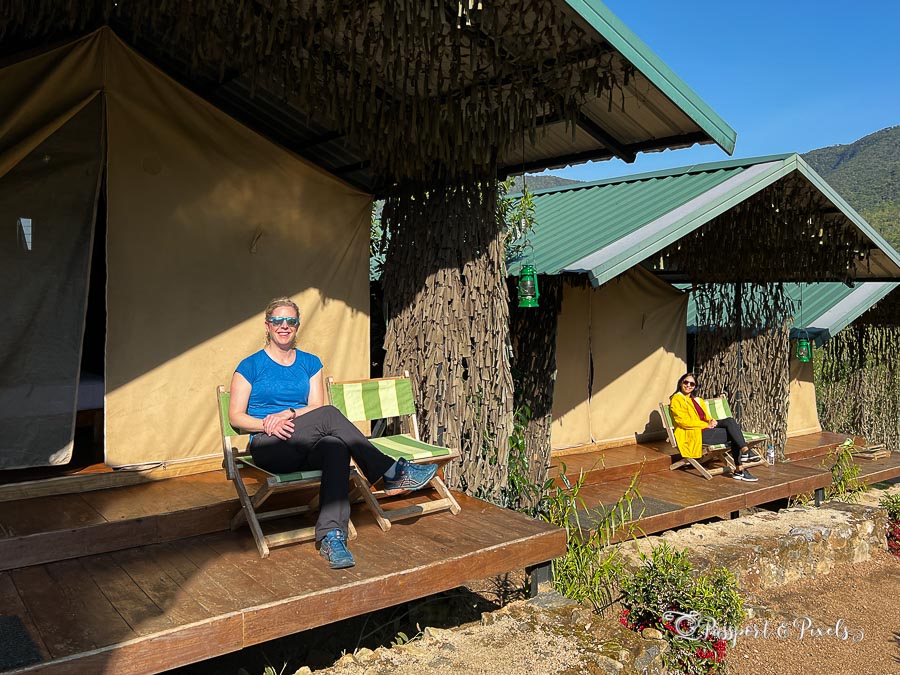 Enjoying the sunshine and views from my front porch at Wild Glamping Knuckles