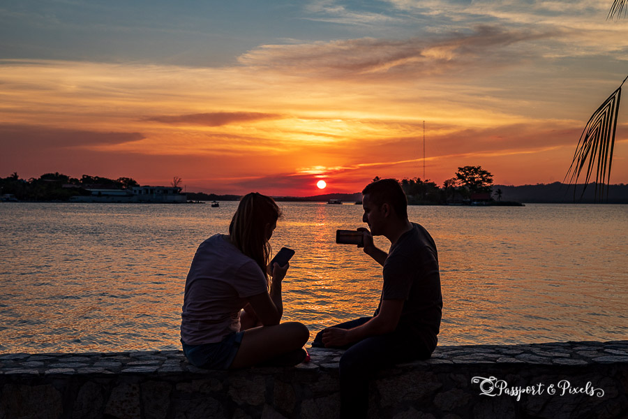 Sunset over Lake Peten Itza in Flores Guatemala
