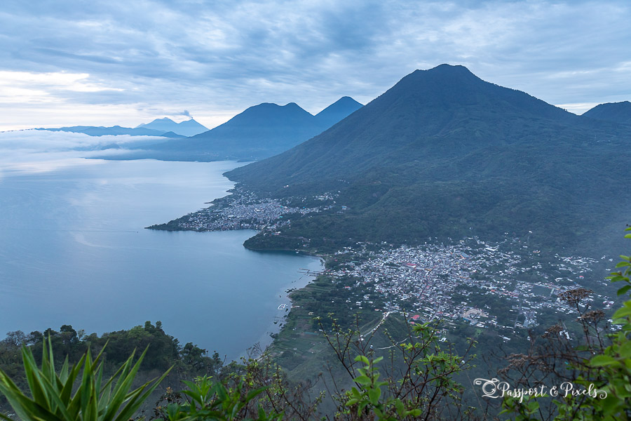 A misty dawn view of Lake Atitlan from the Indian Nose viewpoint, Guatemala