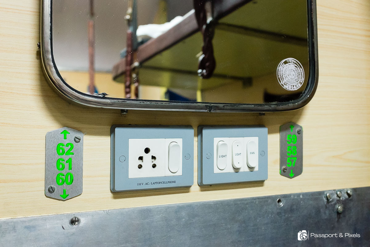 The plug socket in my compartment on the Indian sleeper train