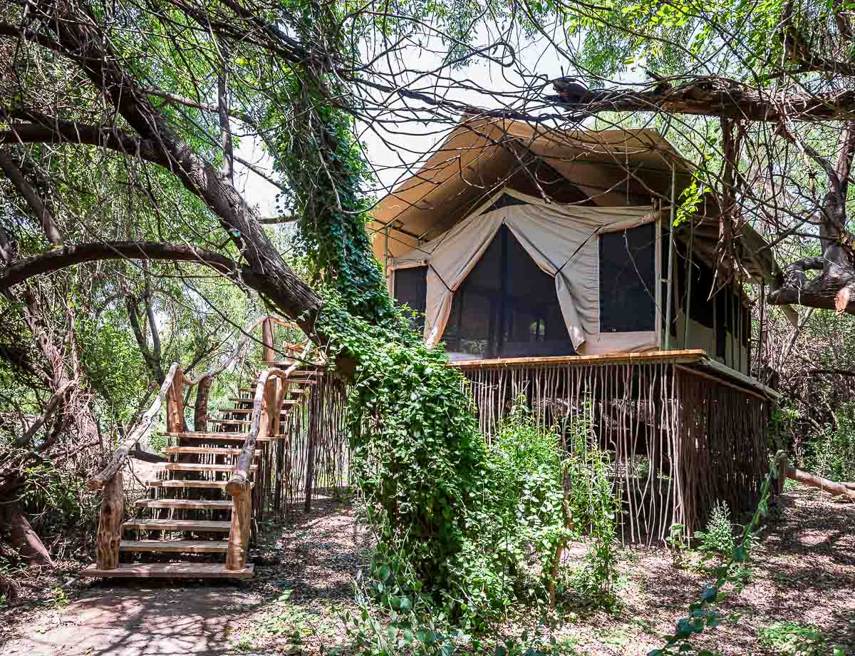 A safari tent treehouse at Shompole Lodge in Kenya