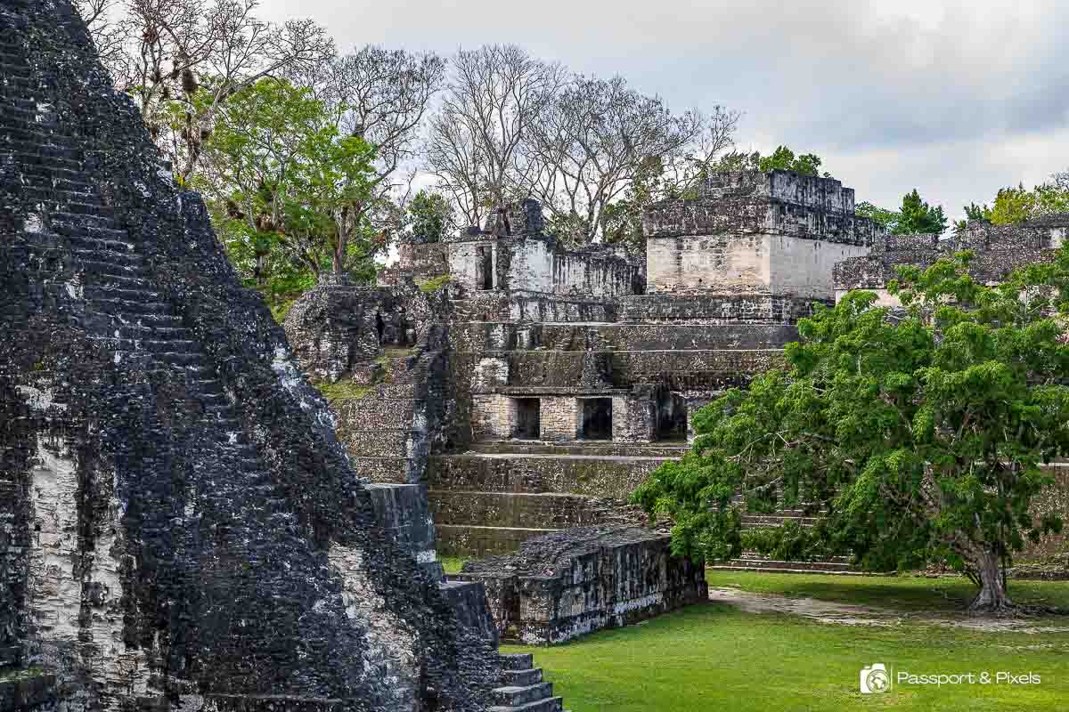 The Central Acropolis at Tikal with the end of Temple I in front