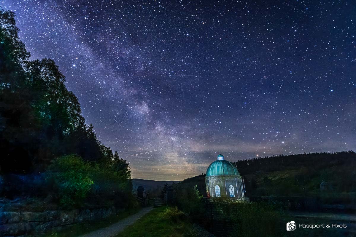 Milky Way over the Elan Valley reservoir and Foel Tower