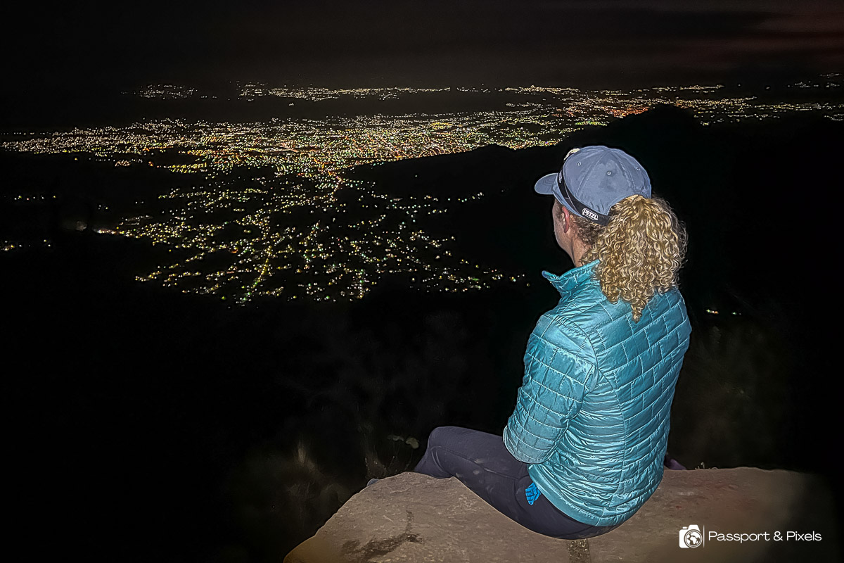 Looking out over the lights of Xela during our night time hike up Santa Maria Volcano
