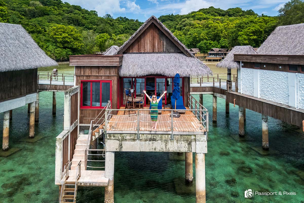 Things to do in Palau: Me, the author, standing on my deck at my hotel in Palau. Photo by Bella Falk / Passport & Pixels